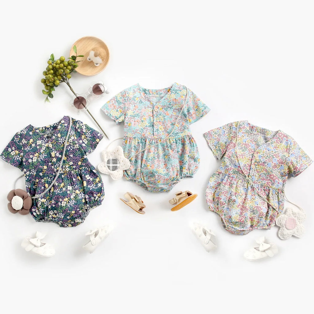 Sanlutoz Newborn Flowers Baby Girls Bodysuits Cotton Baby Bodysuit Short Sleeve Summer Infant Clothing Princess