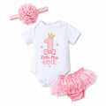 3Pcs Pink Princess 1st Birthday Outfit for Baby Girls - "Little Miss One" Print Bodysuit + Tulle Tutu Skirt + Flower Headband Ca