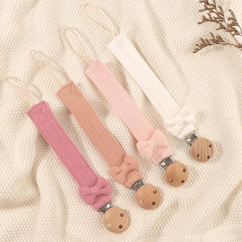 4Pcs Cotton Bow Pacifier Clip for Girls Bow Pacifier Clip Baby Pacifier Clip Chain Trendy Cloth Pacifier Holder Teether Toy