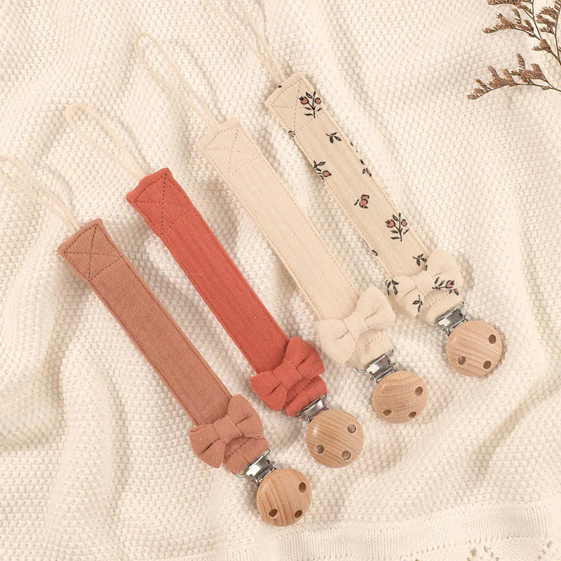 4Pcs Cotton Bow Pacifier Clip for Girls Bow Pacifier Clip Baby Pacifier Clip Chain Trendy Cloth Pacifier Holder Teether Toy